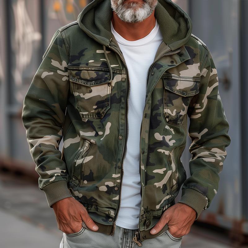 Fabian™ - Men's Camouflage Cargo Jacket - With Hood and Multi-Pocket Design